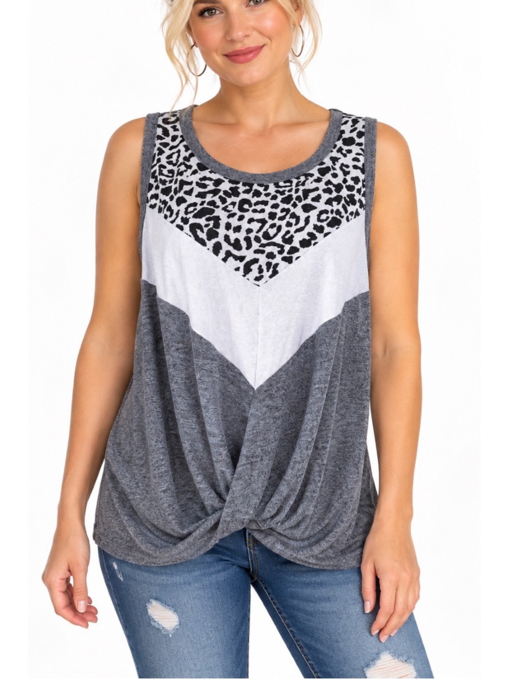 She + Sky grey Leo print tank top